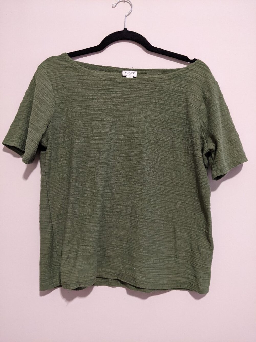 J.Crew Olive Green Textured Boatneck Short Sleeve Top Women’s M
